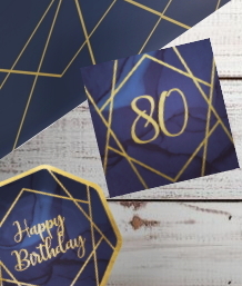 Navy Blue & Gold Geode 80th Birthday Party Supplies | Balloon | Decoration | Packs